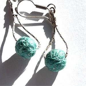 Vintage Turquoise Twine Ball Sterling Silver Earrings